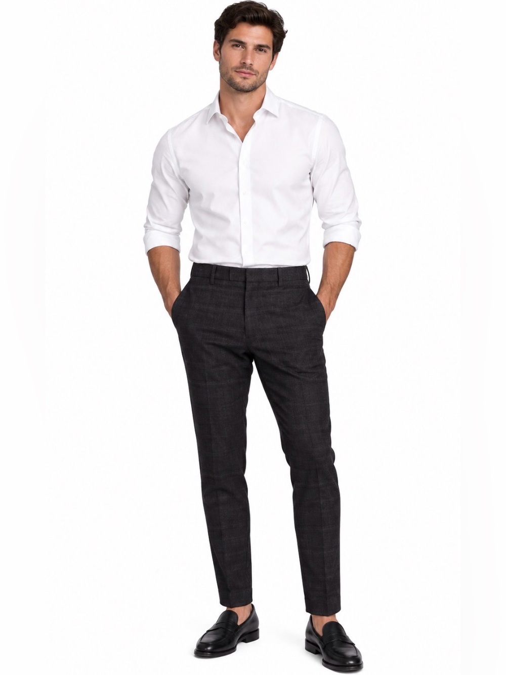 NWT Theory Men's Mayer Wool Pant in Charcoal Luxe Flannel Check, Size 32